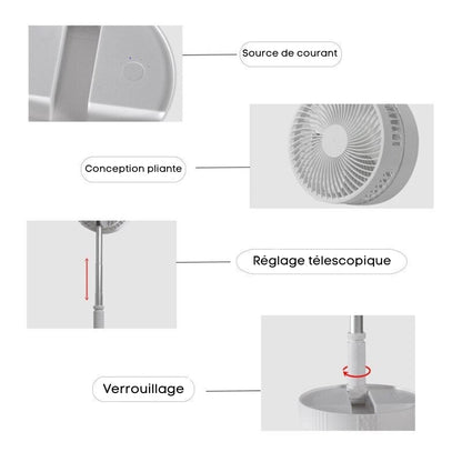 FoldAir - Ventilateur portable rétractable sans fil (